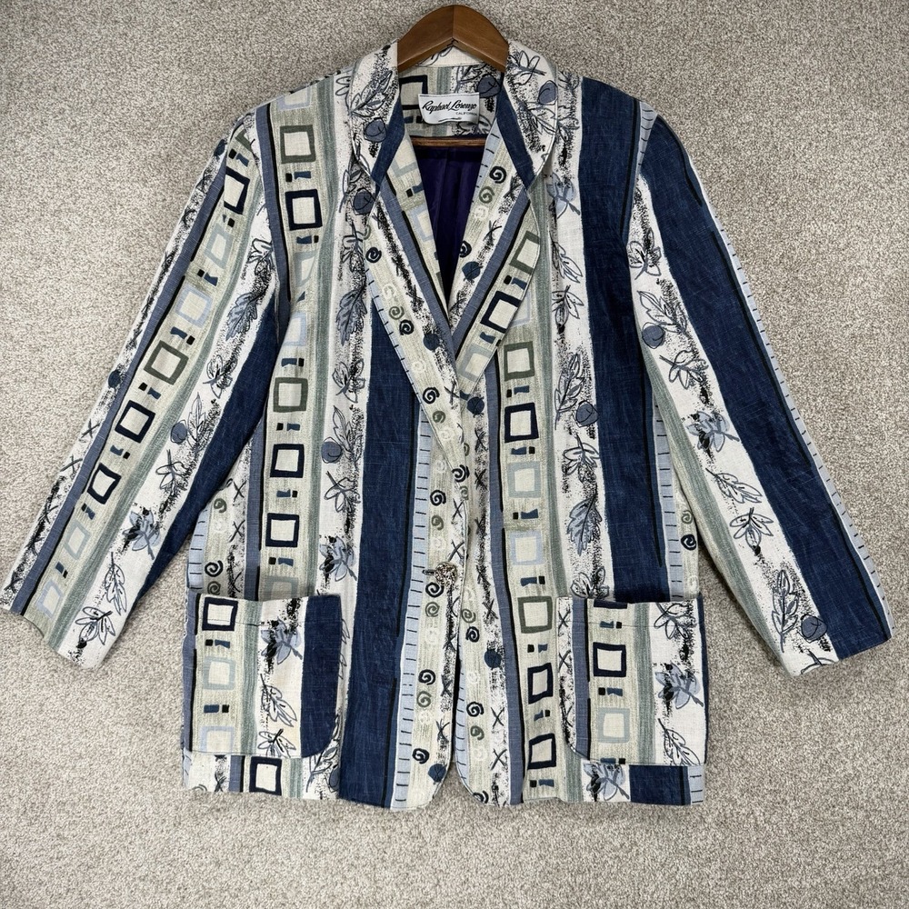 Raphael Lorenzo California VTG 90s Abstract Blazer Women's L Artsy Festival Blue